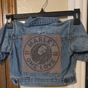 GAP Baby Jean Jacket upcycled Repurposed Bob Marley Inspired Infant 3-6 Months